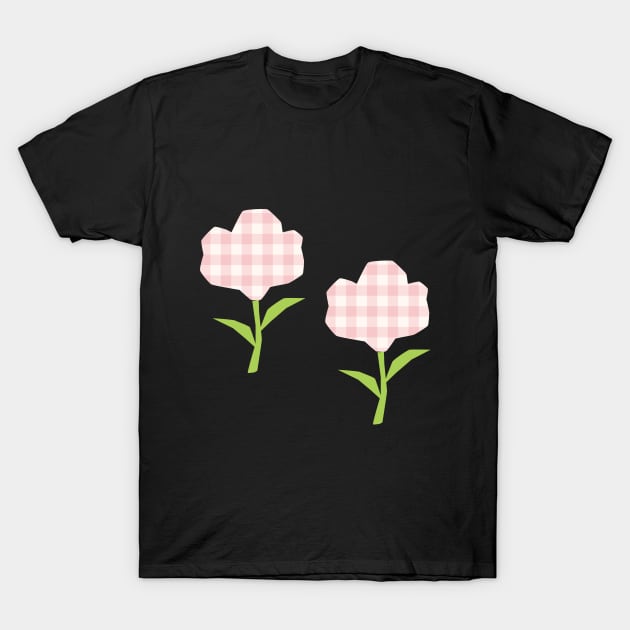 Pink Gingham Flower Design T-Shirt by In Beauty We Trust